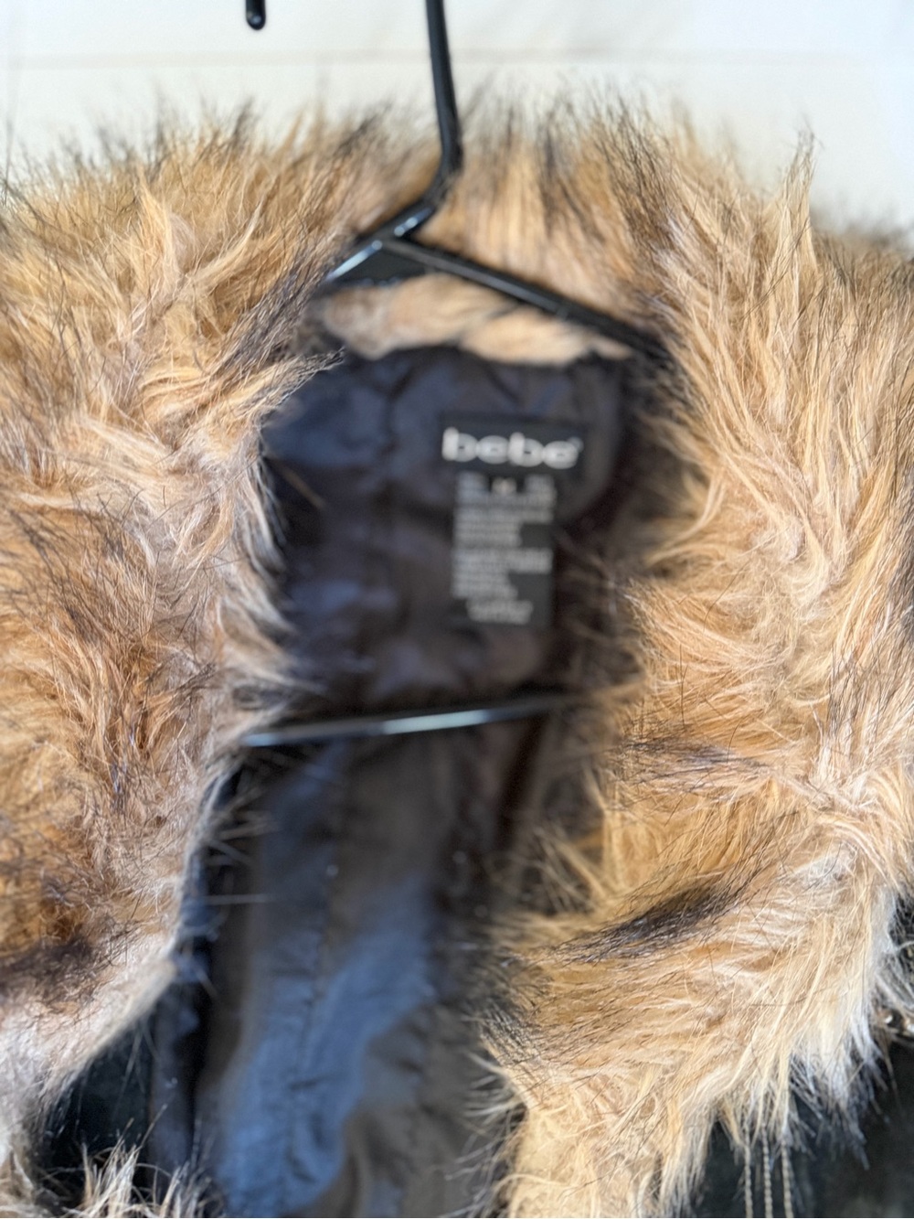 bebe Black Suede Jacket with Tan Faux-Fur Trim - Picture 4 of 4